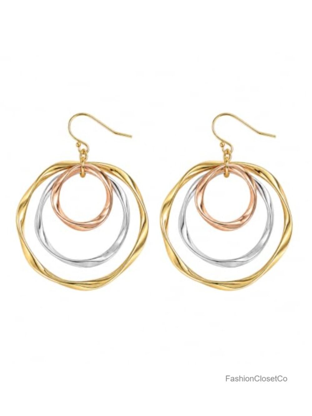 Two-Tone Alloy 3-Circle Dangle Statement Earrings Lightweight Women